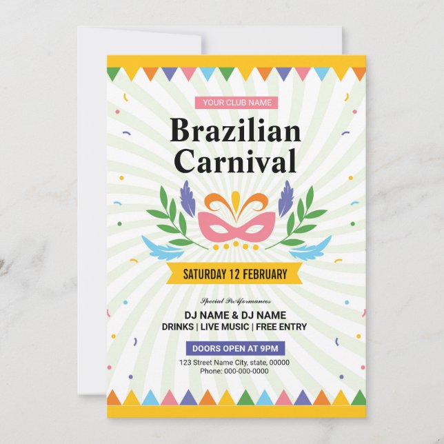 Invitación Volante Fiesta del Carnaval de Brasil (Anverso)