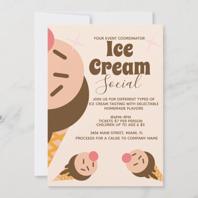 Invitación Volante social Groovy Ice Cream Cone (Anverso)