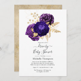Invitación Volante violeta, púrpura y dorada por ducha