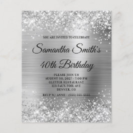 Invitación volantes de cumpleaños 40 Glittery Silv