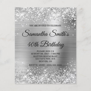 Invitación volantes de cumpleaños 40 Glittery Silv