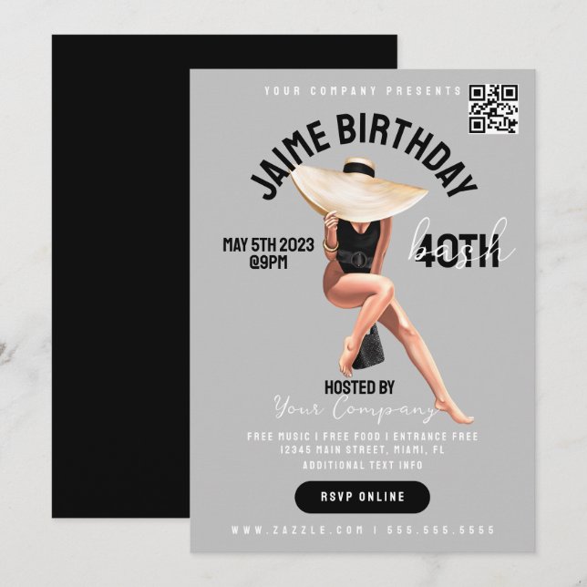 Invitación Volantes de estilo club para evento de cumpleaños  (Anverso / Reverso)