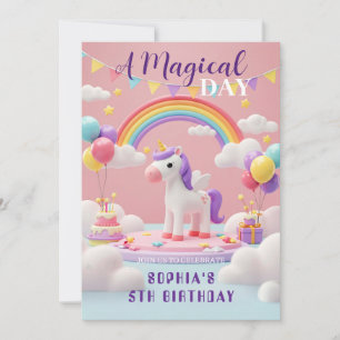 Invitación Volar con unicornio - Fiesta de Cumpleaños