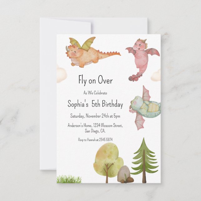 Invitación Volar sobre los dinosaurios Cumpleaños (Anverso)