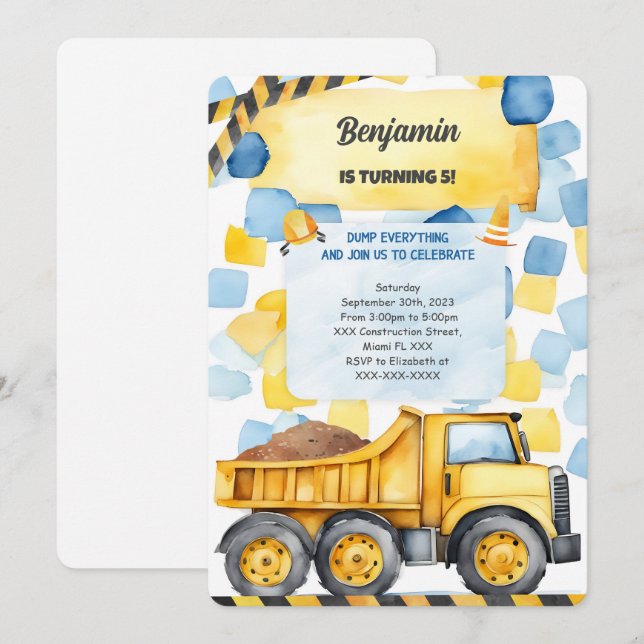 Invitación Volcar cada cosa es cumpleaños (Anverso / Reverso)