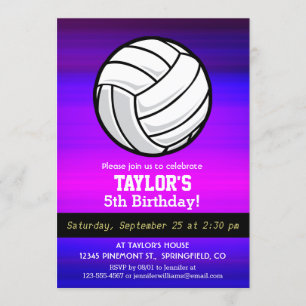 Invitación Voleibol; azul violeta vibrante y magenta