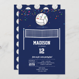 Invitación Voleibol Ball & Net Navy fiesta de cumpleaños azul