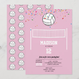 Invitación Voleibol Ball y fiesta de cumpleaños de Chica Rosa