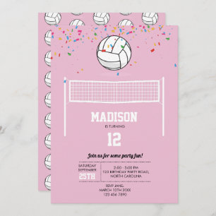 Invitación Voleibol Ball y fiesta de cumpleaños de Chica Rosa