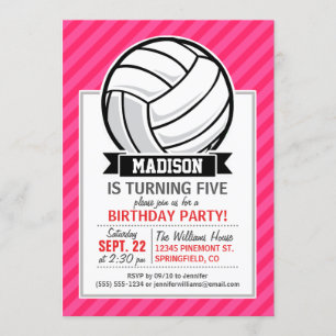 Invitación Voleibol en franjas rosadas neonesas