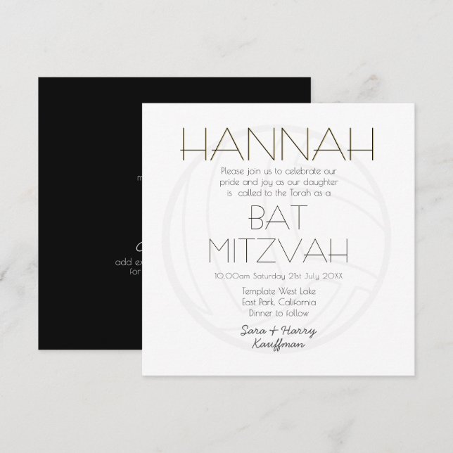 Invitación Voleibol moderno de oro blanco negro MITZVAH (Anverso / Reverso)