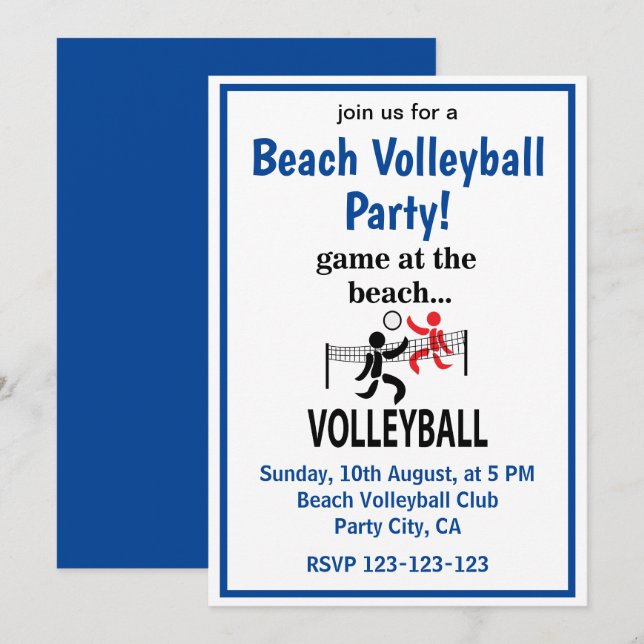 Invitación Voleibol Voleibol de playa (Anverso / Reverso)