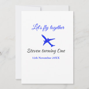 Invitación Volemos juntos el primer avión de cumpleaños azul 