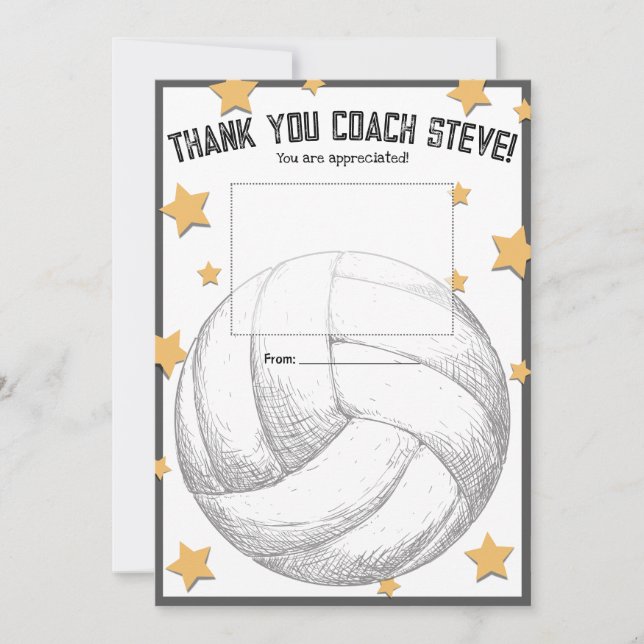 Invitación Volleyball coach gift card holder thank you (Anverso)