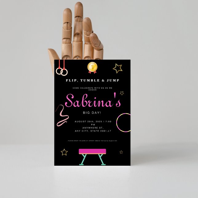 Invitación Voltear el tambor y saltar Gimnasia chica Fiesta d (Subido por el creador)