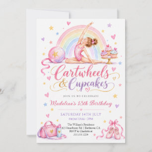 Invitación Volteretas y Cumpleaños de Pastel de Gimnasia