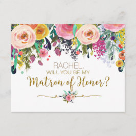 Invitación Voluntad floral color de rosa usted sea mi matrona