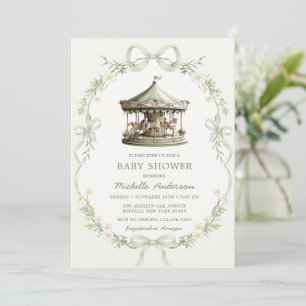 Invitación Volver carrusel de caballitos de madera Baby Showe