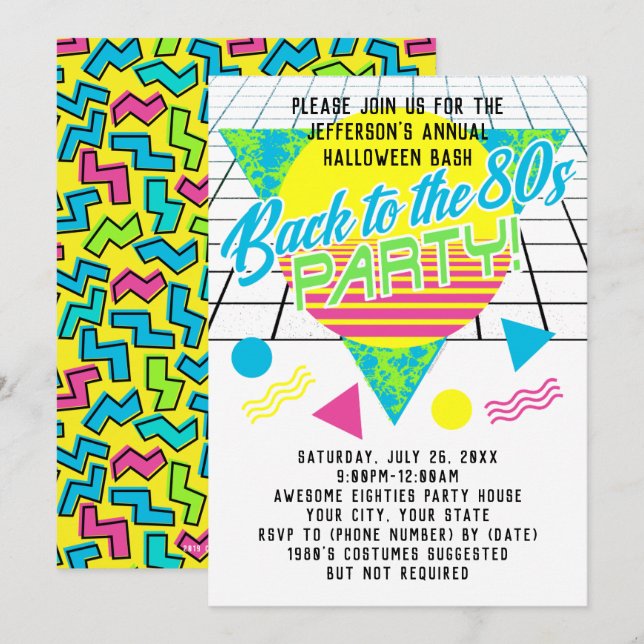 Invitación Volviendo al Fiesta Geométrico de los años 80 de l (Anverso / Reverso)