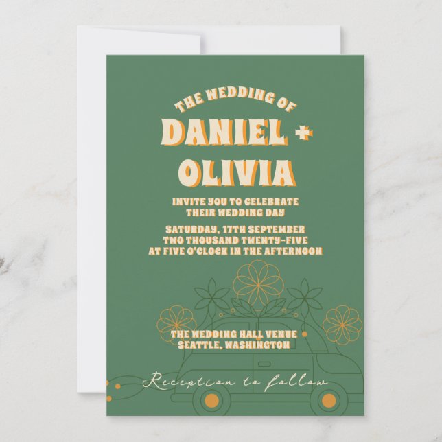 Invitación Vosvos Verdes Código Qr Boda Mínimo En (Anverso)