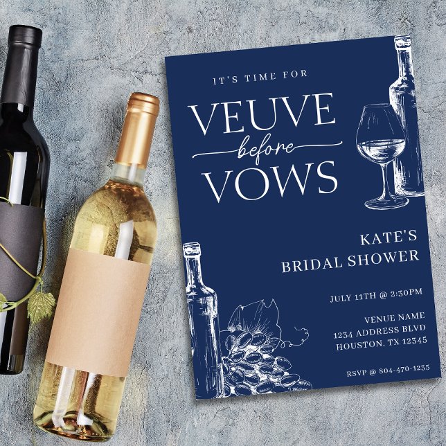 Invitación Voto antes de jurar ducha nupcial azul y blanca de (Veuve Before Vows Navy Blue & White Bridal Shower Invitation
)
