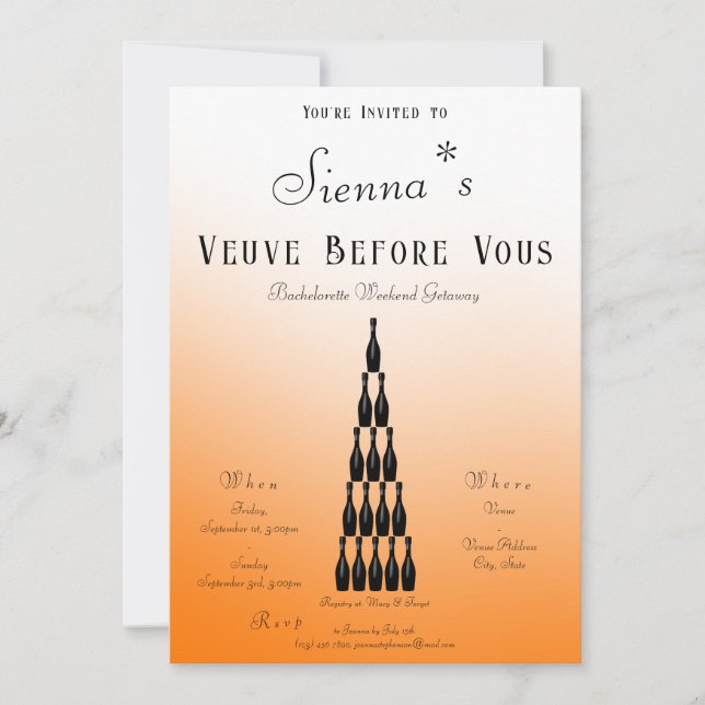 Invitación Voto antes de ver la torre del champagne Bachelore (Anverso)