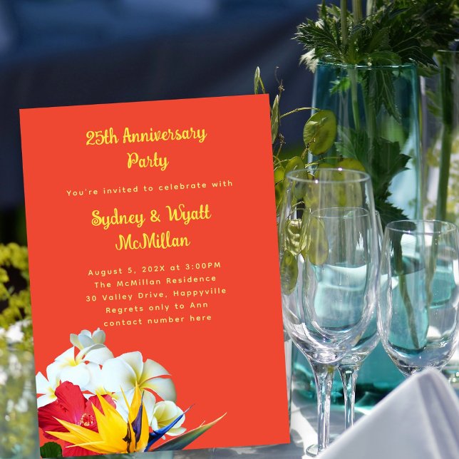 Invitación Votos de Aniversario Floral Tropical Hawaiano (Subido por el creador)