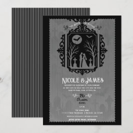 Invitación Votos de cementerio Boda gótica en negro y gris