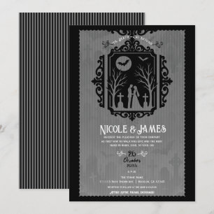 Invitación Votos de cementerio Boda gótica en negro y gris