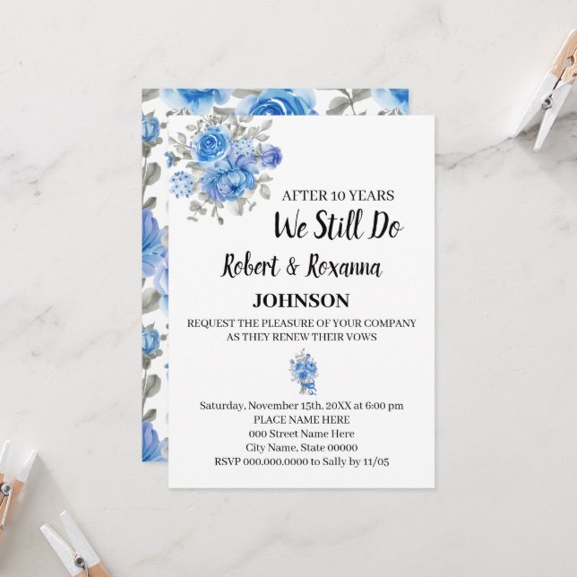 Invitación Votos de renovación de aniversario de Boda de flor (Anverso/Reverso In Situ)