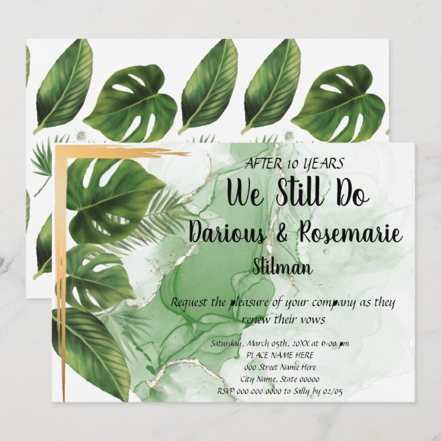 Invitación Votos de renovación de aniversario de Boda de palm (Anverso / Reverso)