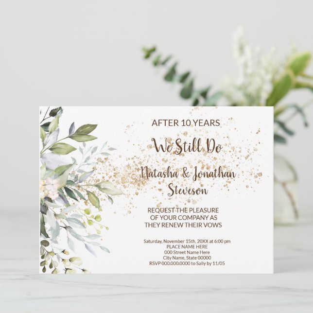 Invitación Votos de renovación de aniversario de Boda herbal (Anverso de pie)