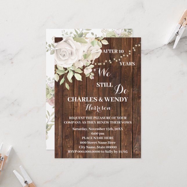 Invitación Votos de renovación de aniversario de Boda Rosas p (Anverso/Reverso In Situ)