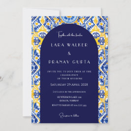Invitación Votos psicodélicos: Groovy Blue Tile Boda
