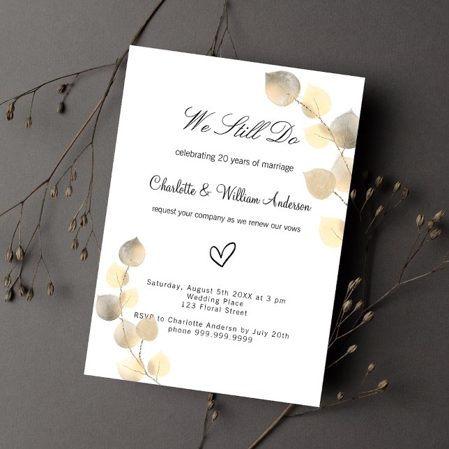 Invitación Votos renovación eucalipto foliage blanco (Subido por el creador)