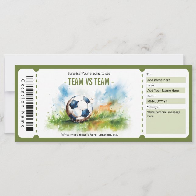 Invitación Voucher de regalo de juego de fútbol sorpresa (Anverso)
