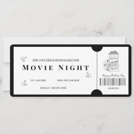 Invitación Voucher Minimalista Negrita para Noche de Cine