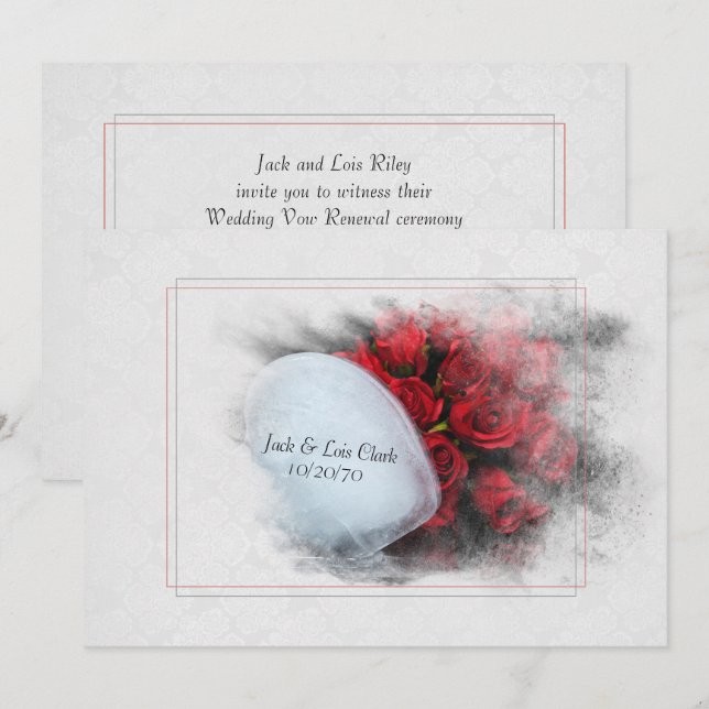 Invitación Vow Renewal-boda rosas y corazón de hielo (Anverso / Reverso)