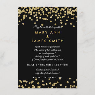 Invitación Vow Renewal Gold Faux Purpurina Confetti Black
