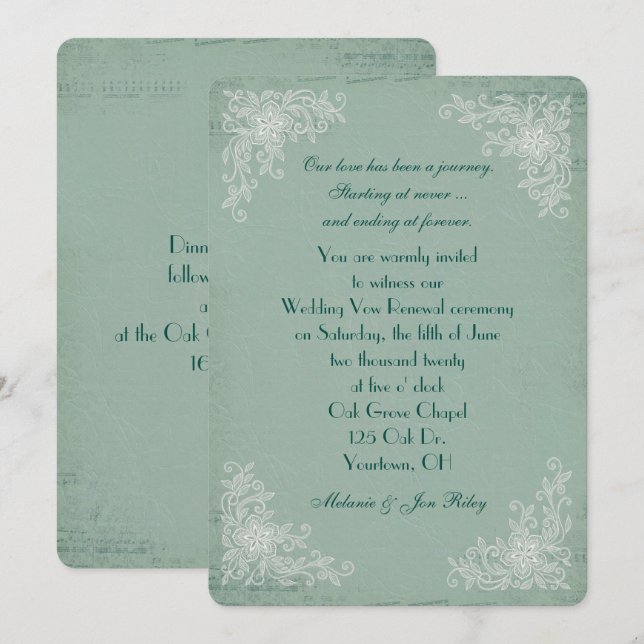 Invitación Vow Renewal-lace corners sobre la música de textur (Anverso / Reverso)