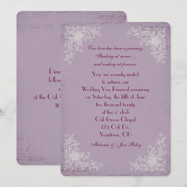 Invitación Vow Renewal-lace corners y música (Anverso / Reverso)