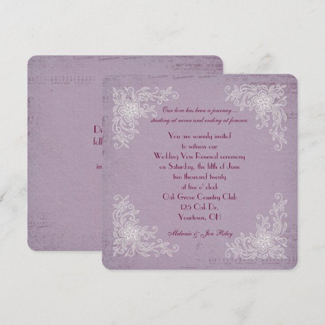 Invitación Vow Renewal-lace corners y música (Anverso / Reverso)