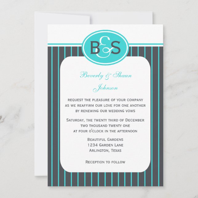 Invitación Vow Renewal Robin Egg Blue Stripe (Anverso)