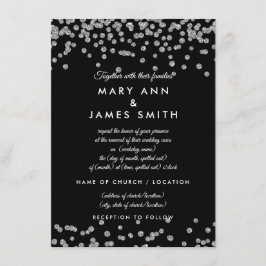 Invitación Vow Renewal Silver Faux Purpurina Confetti Black