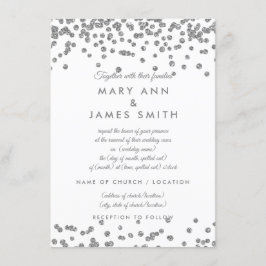 Invitación Vow Renewal Silver Faux Purpurina Confetti White