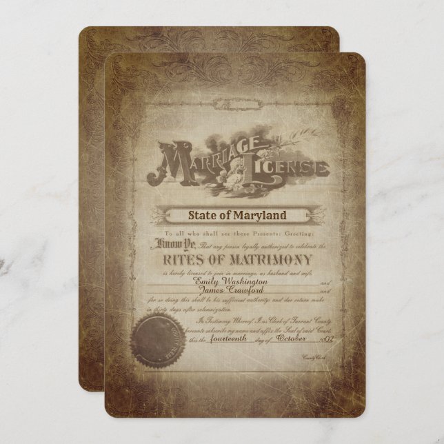 Invitación Vow Renewal Vintage Wedding Certificate  (Anverso / Reverso)