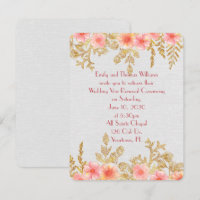 Vow Renewalpink frontera floral y dorada con hoja 