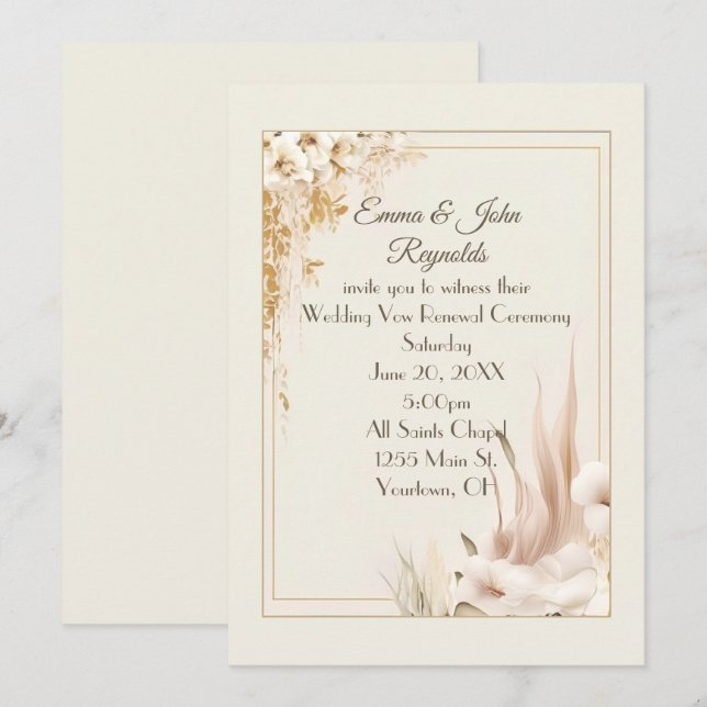 Invitación Vow Renewar Boda Marco floral (Anverso / Reverso)