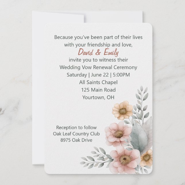 Invitación Vow Reneware Flowers On White (Anverso)