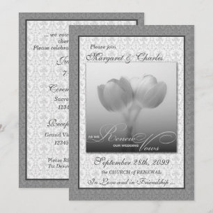 Invitación Vow Renewony Ceremony Silver Damask y Tulips